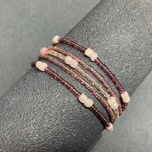 Beaded Stretch Bracelets Lot Of Five 7 In Iridescent Seed Bead Purple Pink White